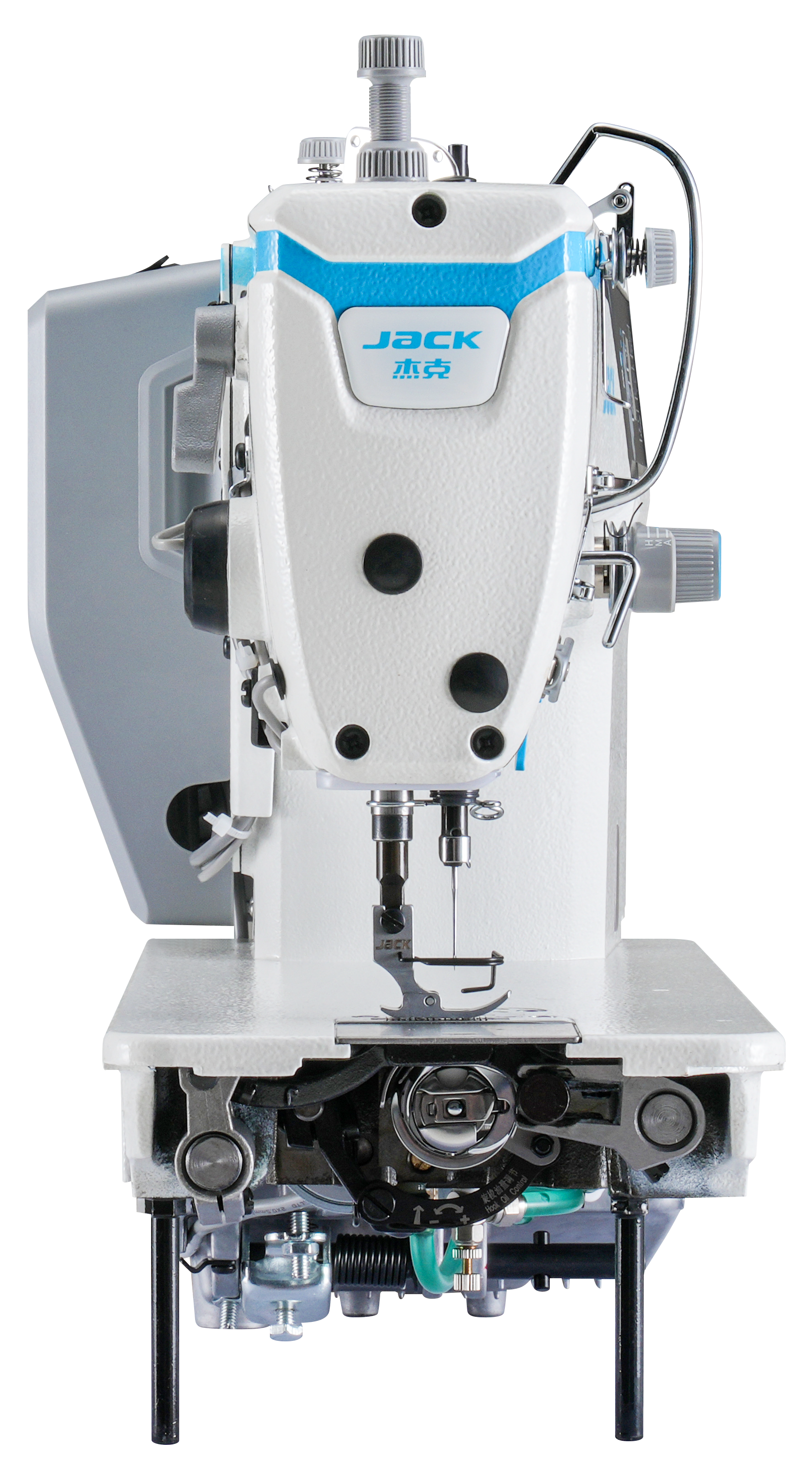 Detalhe lateral da máquina reta industrial Jack AMH